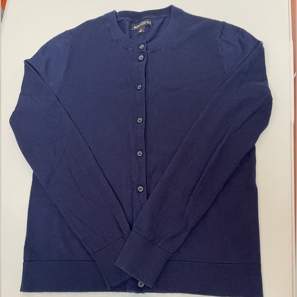 J.Crew Mercantile Navy Blue Lightweight Cardigan Sweater Classic Preppy Layer